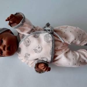 Wickelshirt, Pumphose und Mütze aus weichem Nicki-stoff für Baby-Puppen 40-43 cm, Set für Puppen in rosa oder weiß Bild 4