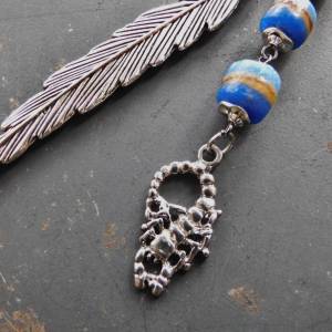 Metall Lesezeichen - silberne Feder - afrikanische Pulverglasperlen - Skorpion - blau braun - Perlen-Lesezeichen Bild 7