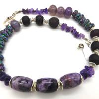 Halskette - lila Traum - recycled Beads, Recyclingglasperlen, lila Jaspis, lila Crack-Achat, Amethyst - ca.51,5cm - viol Bild 2