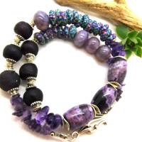 Halskette - lila Traum - recycled Beads, Recyclingglasperlen, lila Jaspis, lila Crack-Achat, Amethyst - ca.51,5cm - viol Bild 3