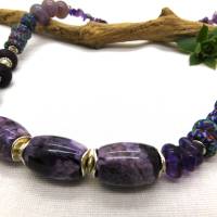 Halskette - lila Traum - recycled Beads, Recyclingglasperlen, lila Jaspis, lila Crack-Achat, Amethyst - ca.51,5cm - viol Bild 5