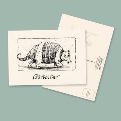 Postkarte GÜRTELTIER von Künstlerin Dagmar Lüke I lustige Tiermotive