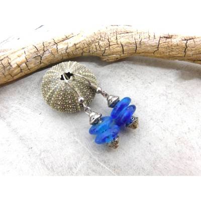 afrikanische Ohrhänger - blaue Recycling-Glas-Rondelle - 3,7cm