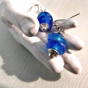 afrikanische Ohrhänger - blaue Recycling-Glas-Rondelle - 3,7cm Bild 2