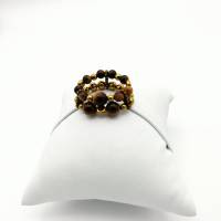 Perlen-Ring zweireihig in braun gold mit Naturstein-Perlen, Ringgröße 18-19 handgemachtes Unikat Bild 1