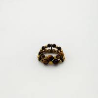 Perlen-Ring zweireihig in braun gold mit Naturstein-Perlen, Ringgröße 18-19 handgemachtes Unikat Bild 2