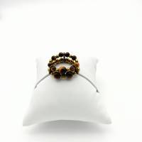 Perlen-Ring zweireihig in braun gold mit Naturstein-Perlen, Ringgröße 18-19 handgemachtes Unikat Bild 3