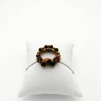 Perlen-Ring zweireihig in braun gold mit Naturstein-Perlen, Ringgröße 18-19 handgemachtes Unikat Bild 4