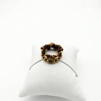 Perlen-Ring zweireihig in braun gold mit Naturstein-Perlen, Ringgröße 18-19 handgemachtes Unikat Bild 5