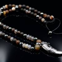 Herren Halskette aus Edelsteinen Achat und Hämatit mit Knotenverschluss, LIMITED EDITION, Länge 60 cm Bild 7