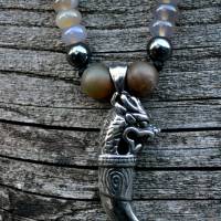 Herren Halskette aus Edelsteinen Achat und Hämatit mit Knotenverschluss, LIMITED EDITION, Länge 60 cm Bild 8