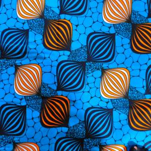Wachsbatik-Stoff - 50cm/Einheit - Lampions - blau, orange, schwarz - fester Wachsdruck-Baumwollstoff Bild 1