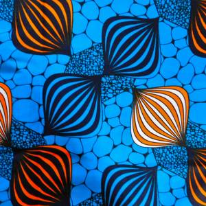 Wachsbatik-Stoff - 50cm/Einheit - Lampions - blau, orange, schwarz - fester Wachsdruck-Baumwollstoff Bild 2