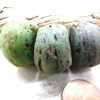3 alte Hebron-Perlen, Kano Glasperlen, Grün, Grüntöne - große Hebronperlen Bild 2
