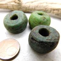 3 alte Hebron-Perlen, Kano Glasperlen, Grün, Grüntöne - große Hebronperlen Bild 4