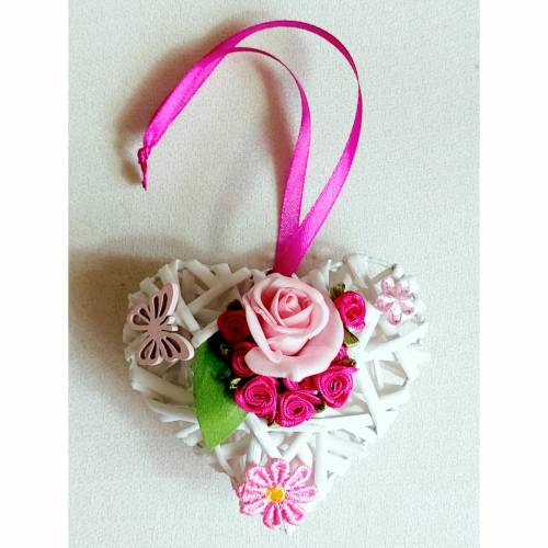 Kleines Dekoherz Weidenherz in Rosa/Pink 10 cm Durchmesser