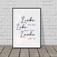 LIEBE, LEBE, LACHE... Lebensfreude Wanddeko Handlettering Print Poster Bild mit Spruch Zitat online kaufen Bild 1