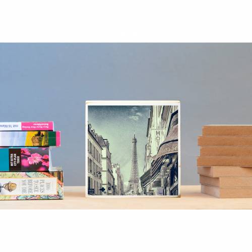 Paris , Eiffelturm, Brasserie, Foto auf Holz 22x22 cm, handmade