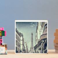 Paris , Eiffelturm, Brasserie, Foto auf Holz 22x22 cm, handmade Bild 1