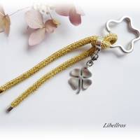 Schlüsselanhänger aus Segelseil/Segeltau mit Kleeblatt - Geschenk,Glücksbringer,Blume,bicolor,gold-,silberfarben Bild 1