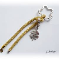 Schlüsselanhänger aus Segelseil/Segeltau mit Kleeblatt - Geschenk,Glücksbringer,Blume,bicolor,gold-,silberfarben Bild 2