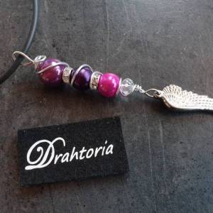 DRAHTORIA Set Engelsflügel-Kette mit Perlen dazu 1 Paar Ohrhängern Flügel pink lila beere oder in Wunschfarbe Bild 4