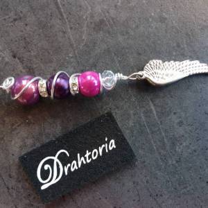 DRAHTORIA Set Engelsflügel-Kette mit Perlen dazu 1 Paar Ohrhängern Flügel pink lila beere oder in Wunschfarbe Bild 5