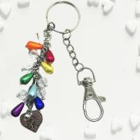 Taschenbaumler Schlüsselanhänger Perlen Chakra Regenbogen Farben Perlen Herz Bild 1