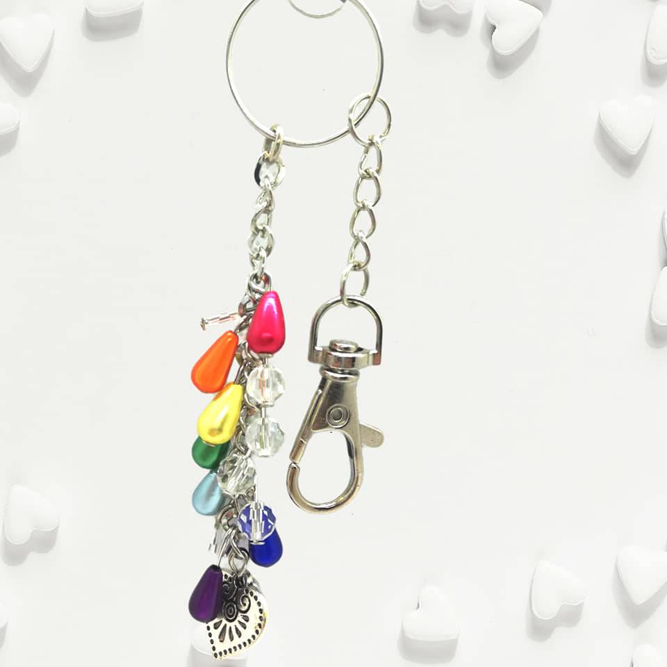 Schlüsselanhänger Taschenbaumler Chakra Regenbogen Farben Glas Perlen 