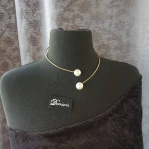 DRAHTORIA Halsspange Halskette Kette aus gehämmertem Aludraht in gold oder silber mit Perlen am Ende Bild 4
