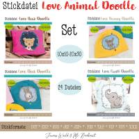 Digitale Stickdatei Janeas World Love Animal Doodle Set für den 10x10 - 20x30 cm (4x4 - 8x12") Stickrahmen Bild 1