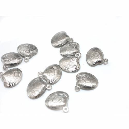 10 Edelstahl Muscheln, als kleine Charm oder Anhänger, ballig, Sommerschmuck,Pilgerschmuck und Fußkettchen, Material