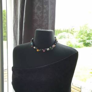 DRAHTORIA "HARLEKIN" Kette mit toll leuchtenden Perlen und Lava  silberfarbenen Perlen sowie glitzernden Glasper Bild 4