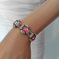 Edles Armband mit 3 ummantelten Austrian Crystal Rivolis in Handarbeit gefertig,  Farbe Pink, Bronze, silber Bild 3