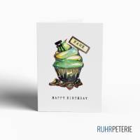 A6 Geburtstagskarte Grün schwarz Cupcake | Ruhrpott Pott | Personalisiert mit Wunschname | Karte mit Umschlag Bild 1