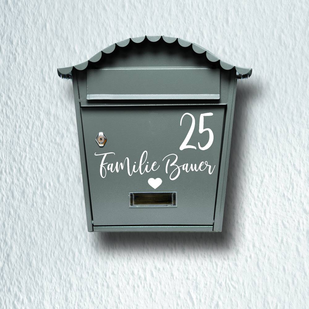 Briefkasten Namensschild  Familie Name mit Hausnummer