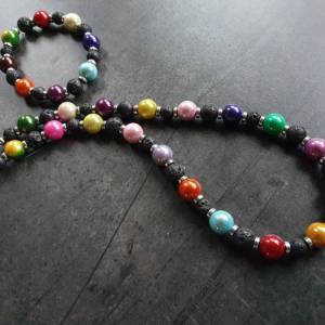 DRAHTORIA "HARLEKIN"  Kette mit toll leuchtenden Perlen und Lava sowie Hämatit Bild 3