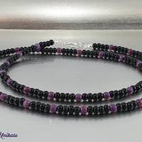 Brillenkette  / Maskenkette / Kette mit zauberhaften violetten Perlen und schwarzen böhmischen Rocailles Perlen Bild 7