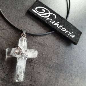 DRAHTORIA Kreuz aus Glas mit feinem Aludraht Glaskreuz Jesus Gott Leben Glaube Bild 3