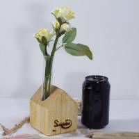 Vase aus Holz, Reagenzglas, DIY, Haus, Altholz, Tischdeko, Wohndeko, Blumenvase, Vase in Hausoptik Bild 9