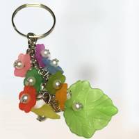 Taschenbaumler Schlüsselanhänger Perlen weiss Blüten Regenbogen Glas Chakra neu Bild 2