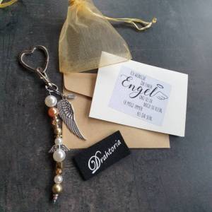 DRAHTORIA Set Schlüsselanhänger mit Schutzengel Engel und Flügel, Karte und Geschenk Säckchen Perlenengel Bild 1