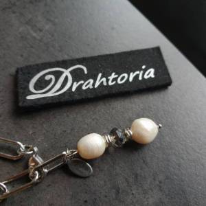 DRAHTORIA Tolle Büroklammer Edelstahl-Kette mit Süßwasser-Perlen in weiß und Glasperle Anhänger Y-Kette Bild 2