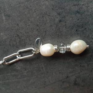 DRAHTORIA Tolle Büroklammer Edelstahl-Kette mit Süßwasser-Perlen in weiß und Glasperle Anhänger Y-Kette Bild 6