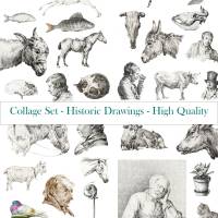 Bilder Set "Historische Zeichnungen" | Collage Scrapbooking Journaling Bild 1