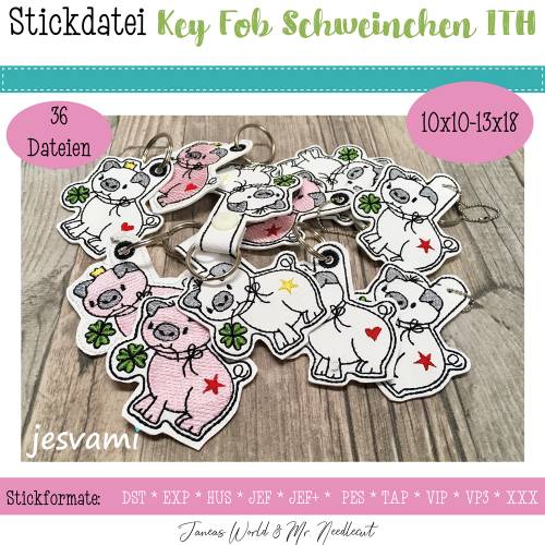 Digitale Stickserie "Janeas World Key Fob Schweinchen ITH" für den 10x10-13x18cm (4x4-5x7") Stickrahmen