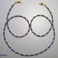 zierliche Brillenkette braun blau cremeweiß - schöne Glasrhomben - länge auf Wunsch - einmalig schön - elegant & zeitlos Bild 6