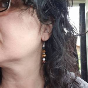 DRAHTORIA Tolle Ohrhänger mit Tigerauge Lava und Glitzerperle am Edelstahl-Ohrhaken Ohrring Kette Bild 3