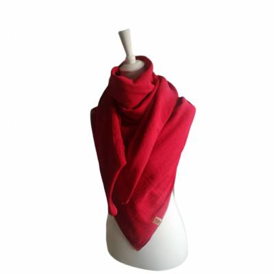 Musselintuch / Musselindecke aus Bio Baumwollstoff in rot mit Anker Patch 130 x 130cm