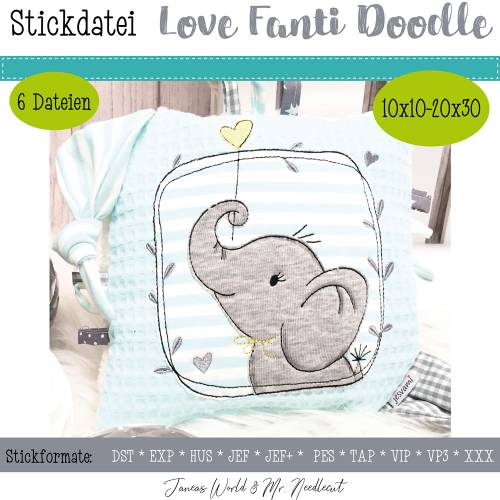 Digitale Stickdatei Janeas World Love Fanti Doodle für den 10x10 - 20x30 cm (4x4 - 8x12") Stickrahmen